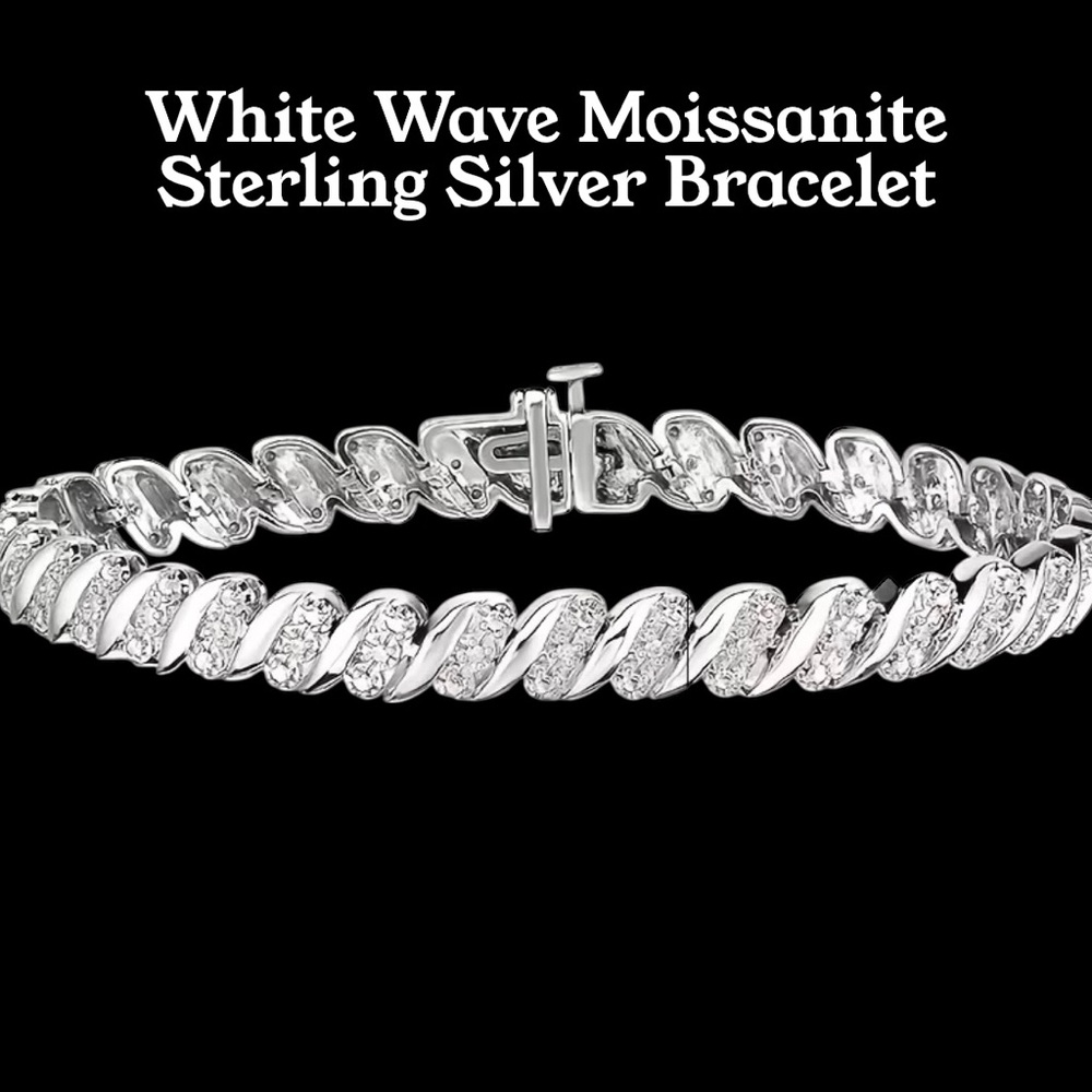 🔥 LUXURY SALE 🔥 Elegant White Wave Moissanite Sterling Silver Bracelet